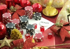 christmas gambling games, poker chips and dealer chip